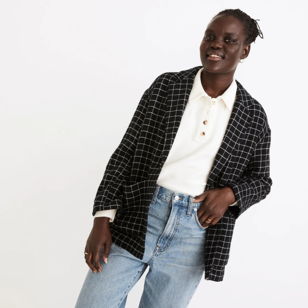 Madewell Waffleback Shaw Blazer in Windowpane Size Medium